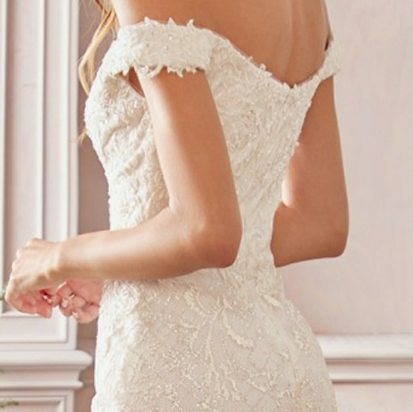 New long off the shoulder fitted beaded wedding dress,bridal gown - Picture 5 of 8